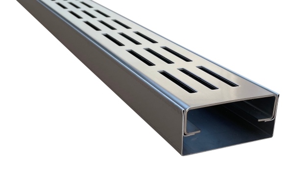 Entwässerungsrinnen Edelstahl superflach Rost Längsschlitzdesign SET Typ 8, System 35/80